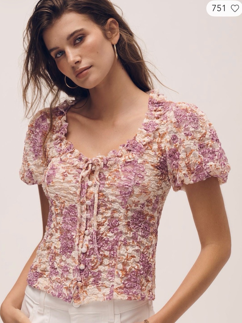 Anthropologie Sheer Lace Ruffle Top